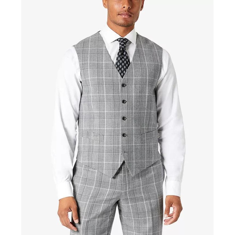 Tallia Men's XL Plaid Slim Suit Vest Grey