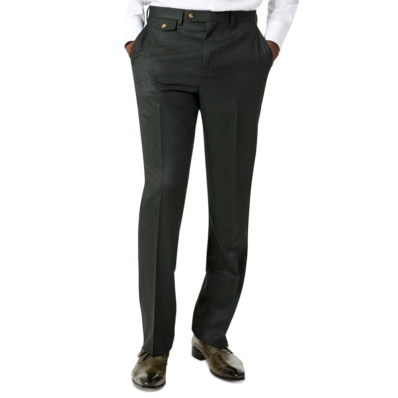 Tayion Collection Men's Classic-Fit Green Flannel Wool Suit Pants 38 x 30