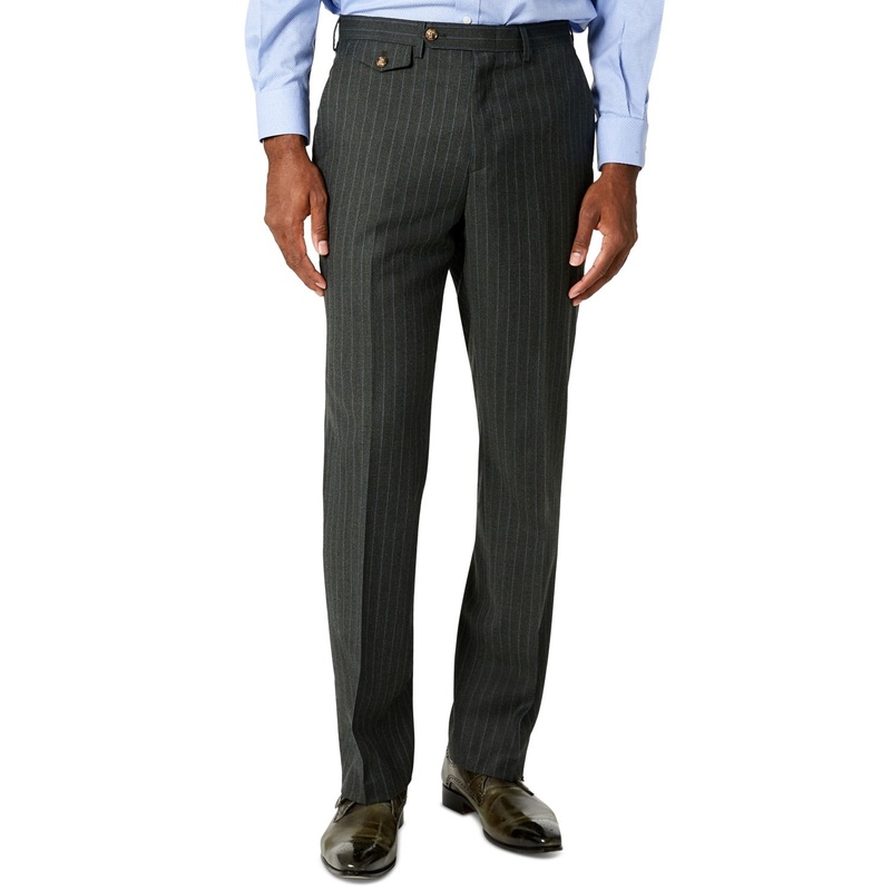 Tayion Collection Men's Wool Suit Dress Pants Grey Stripe 40 x 32