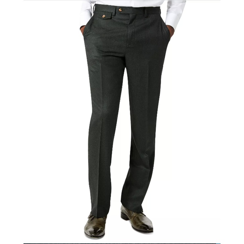 Tayion Mens Classic-Fit Wool Suit Dress Pants Green Flannel 34 x 32