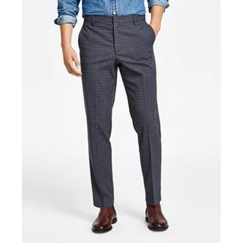 Tommy Hilfiger Mens Modern Fit Th Flex Stretch Patterned Pants Grey Blue 36 x 30