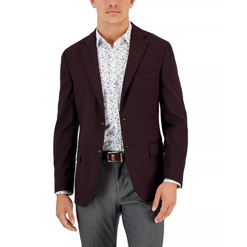 Tommy Hilfiger Mens Modern Fit Wine Sport Coat Modern Fit 36S