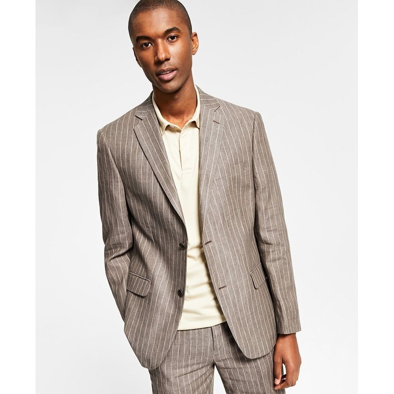 Alfani Men's Slim-Fit Brown Stripe Linen Suit Jacket 38R