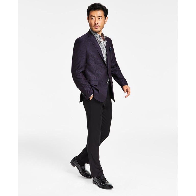 ALFANI Men's Slim-Fit Jacquard Blazer Sport Coat 40R Navy Blue Two Button