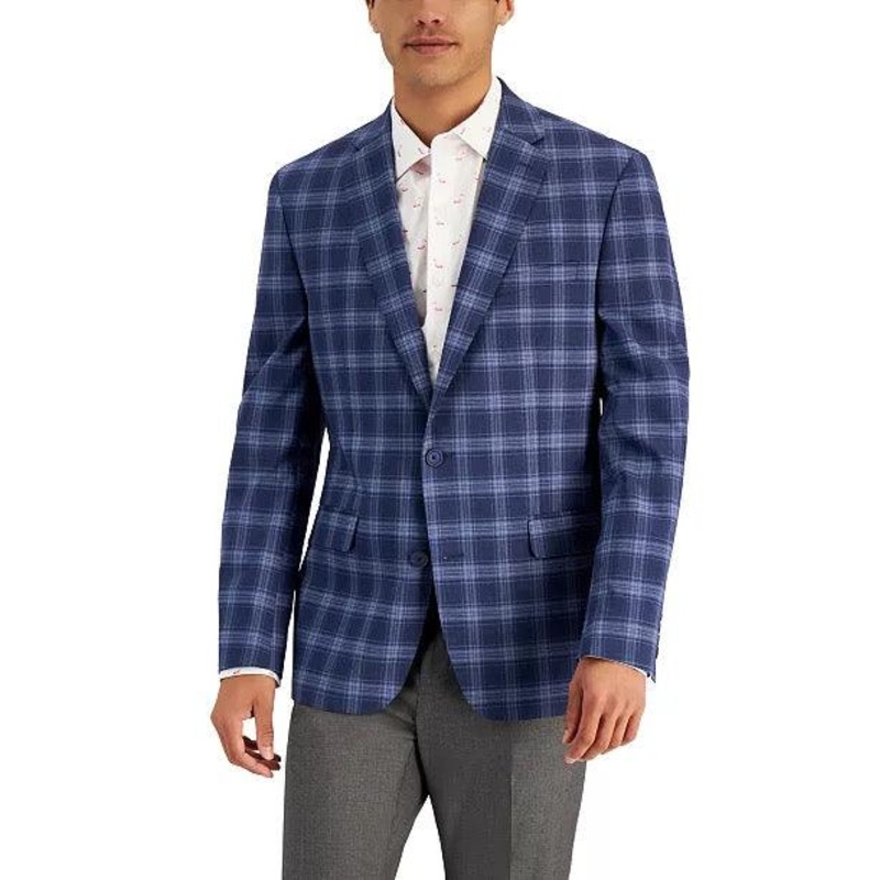 Bar III Men's Slim Fit Blue Pattern Blazer 44L