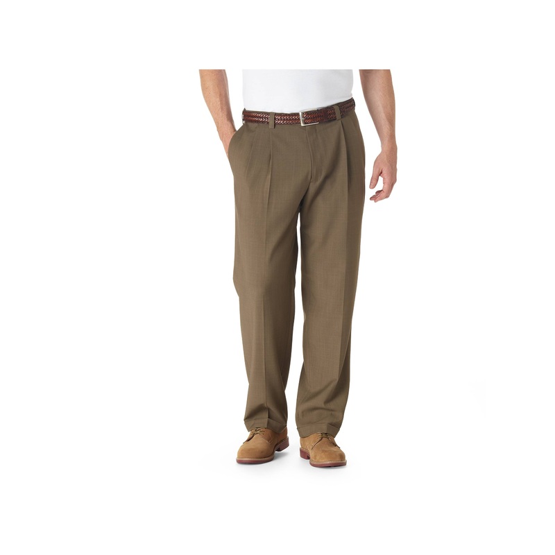 Haggar Men's ECLo Stria Classic-Fit Pleated Dress Pants 36 X 34 Brown
