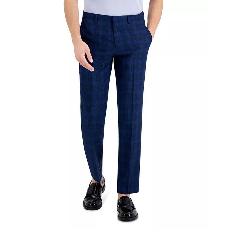 Hugo Boss Men's Modern-Fit Blue Check Dress Suit Pants 32 x 32