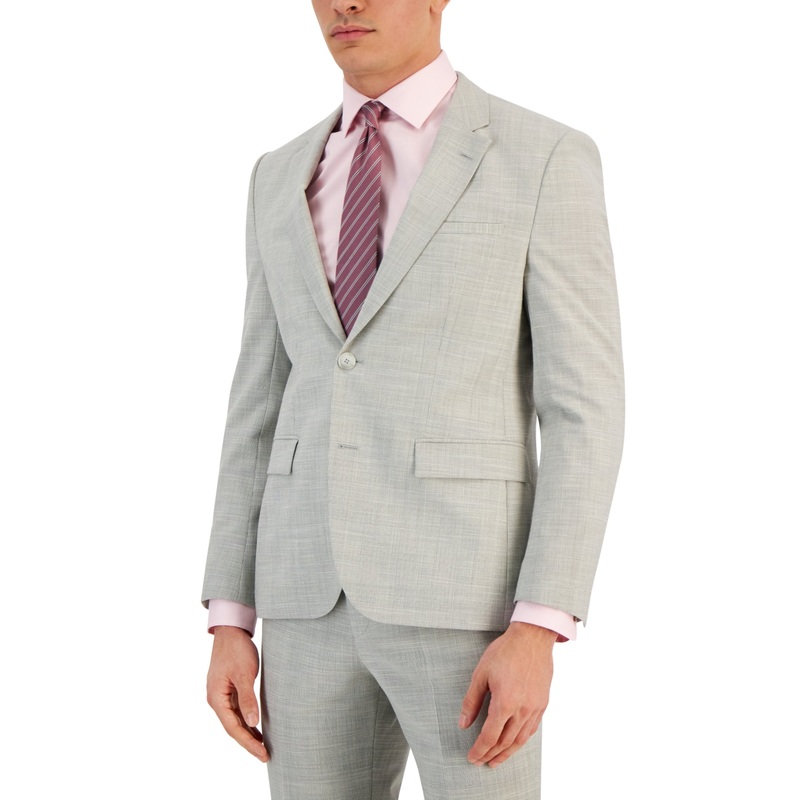 Hugo Boss Men's Modern-Fit Check-Print Superflex Suit Jacket Grey 42S