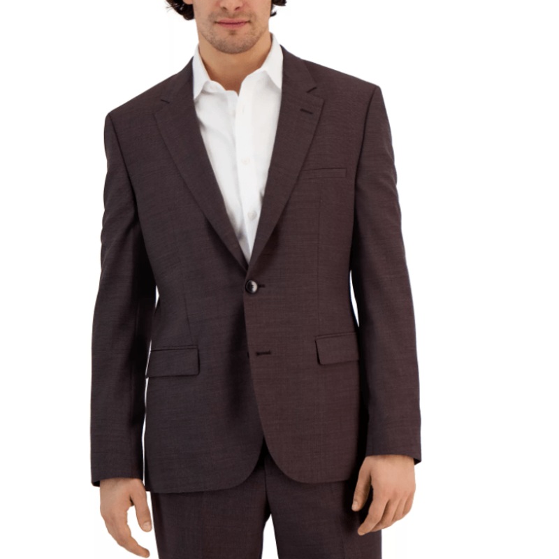 Hugo Boss Men's Modern-Fit Super Flex Suit Jacket 42S Wine Burgundy