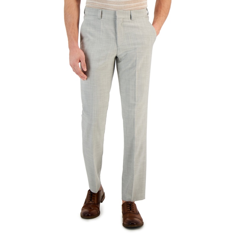 Hugo Boss Men's Modern-Fit Superflex Slim Suit Dress Pants Light Grey 34 x 32