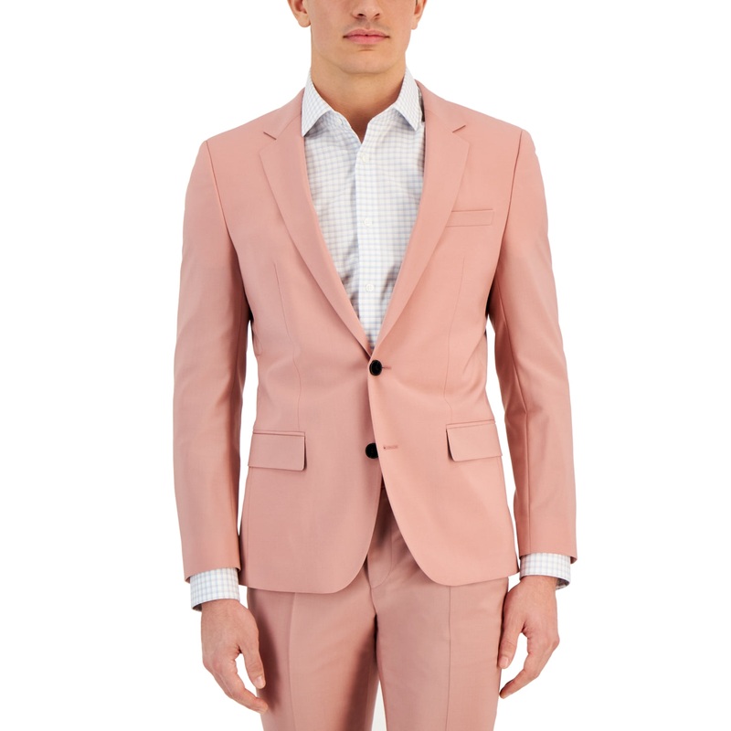 Hugo Boss Men's Pink Slim-Fit Wool Suit Jacket 38R