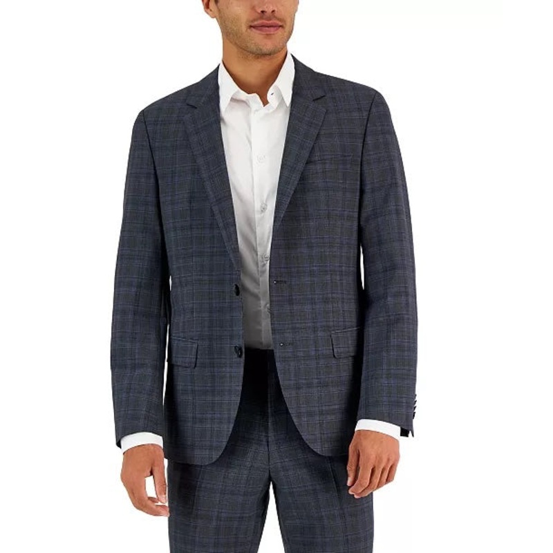 Hugo Boss Men's Slim-Fit Suit Jacket 40R Grey Blue Plaid