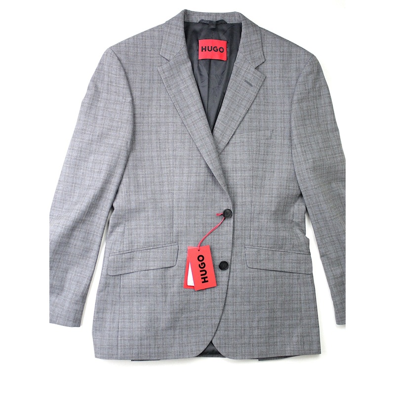 Hugo Boss Men's Wool Blend Check Suit Jacket Grey Blue Plaid Check 42R