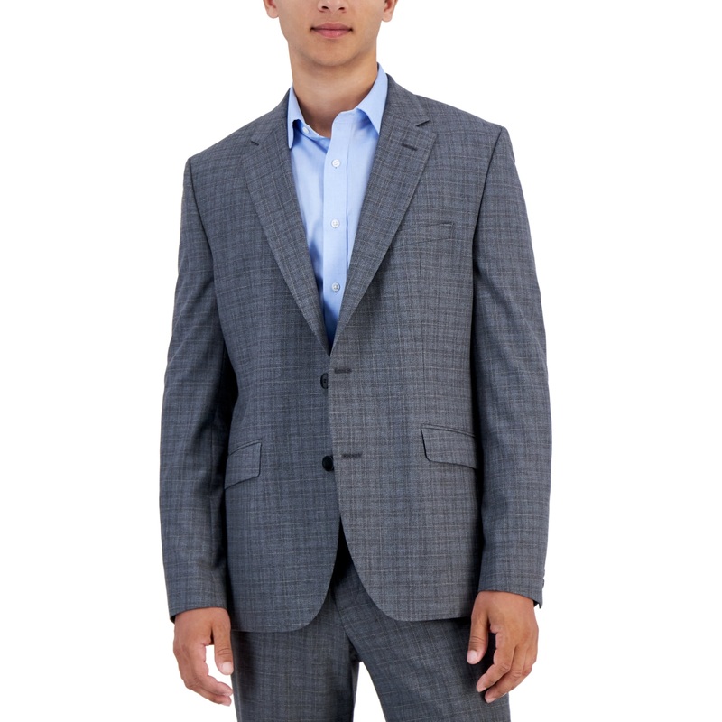 Hugo Boss Men's Wool Blend Modern Fit Check Suit Jacket 46R Grey Blue