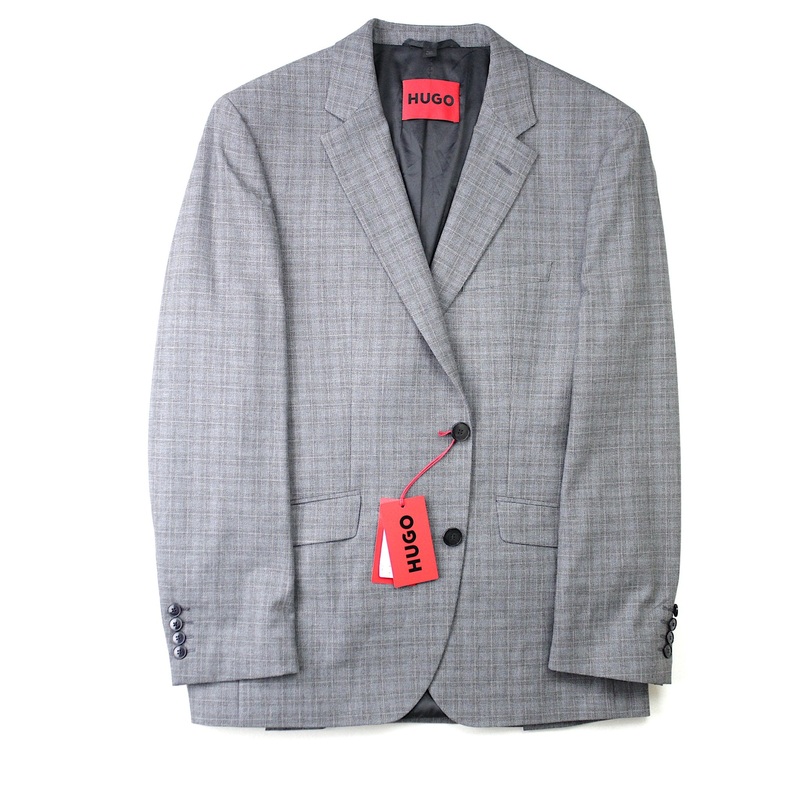 Hugo Boss Men's Wool Blend Modern-Fit Grey Plaid Check Suit Jacket 44S