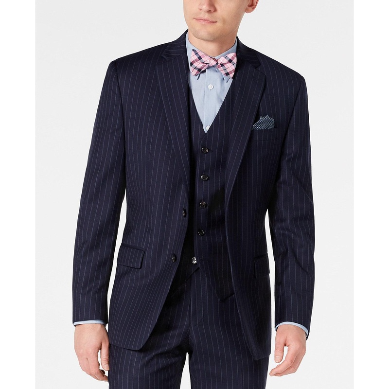 Lauren Ralph Lauren Mens Classic Fit Stretch Suit Jacket Navy Pinstripe 42L