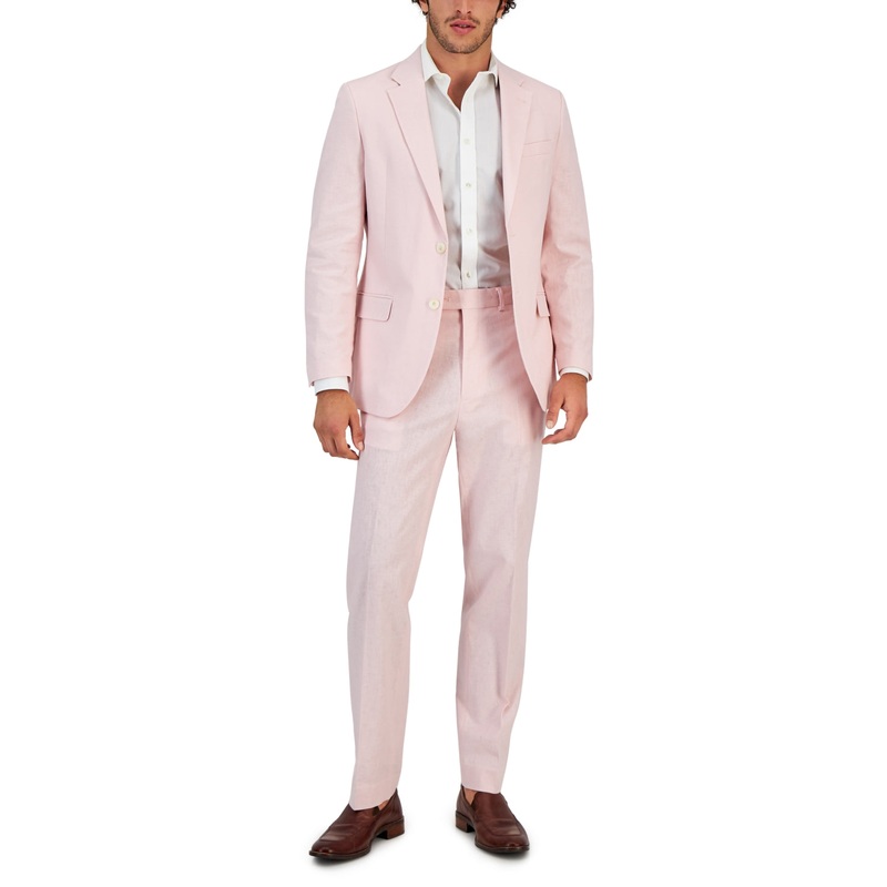 Nautica Men's Pink Modern-Fit Suit 42S / 36 x 30 Cotton Linen Blend
