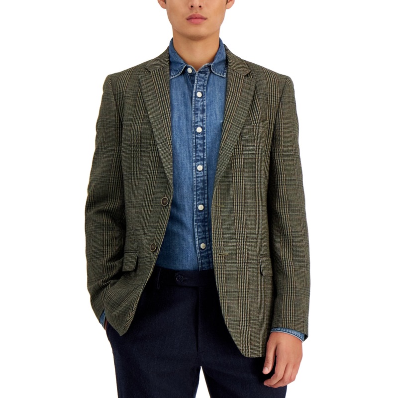 Nautica Mens Plaid Herringbone Sportcoat 46L