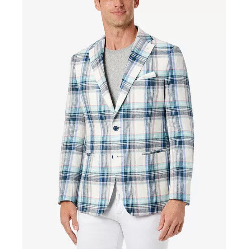 Tallia Men's Slim-Fit Multicolor Plaid Blazer 46L Blue Multi