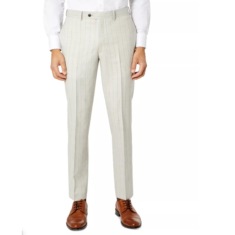 Tallia Men's Slim-Fit Wool Suit Pants - Light Grey/Tan Stripe 30 x 30