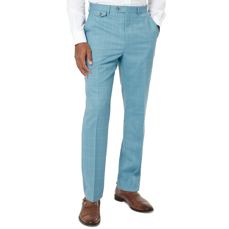 Tayion Collection Mens Classic Fit Teal Wool Suit Pants 34 x 30