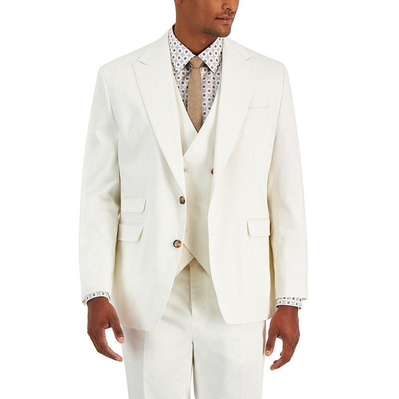 Tayion Collection White Herringbone Linen Suit Jacket 46R