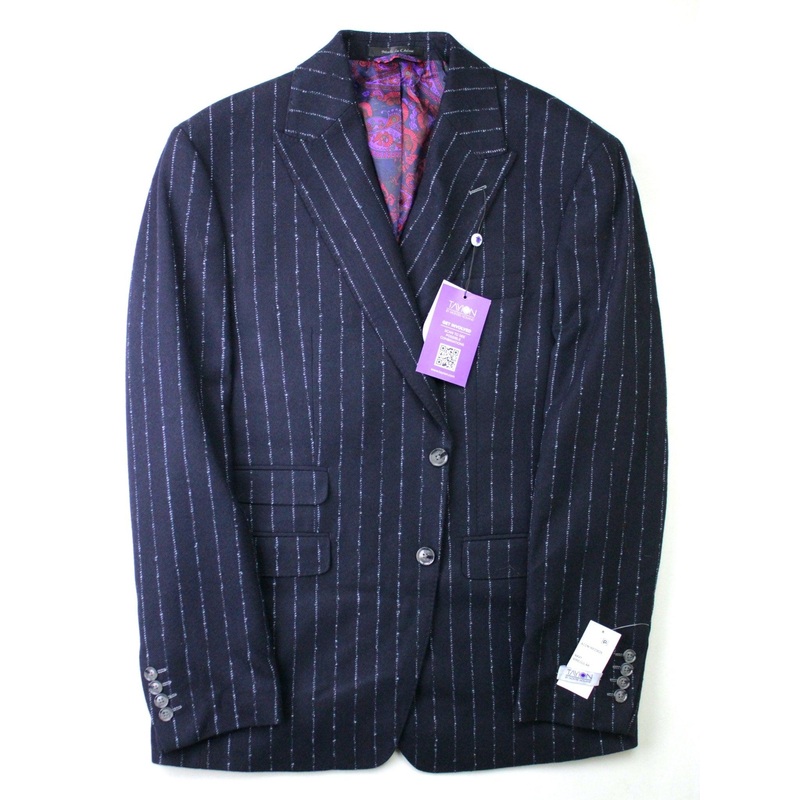 Tayion Mens Collection Classic Fit 40S Blue Navy Windowpane Suit Jacket