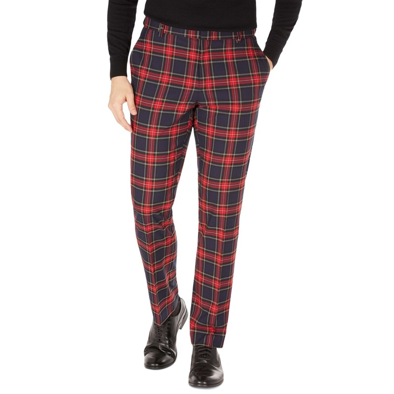 Tommy Hilfiger Men's Modern-Fit Flex Patterned Pants Navy Red 31 x 30