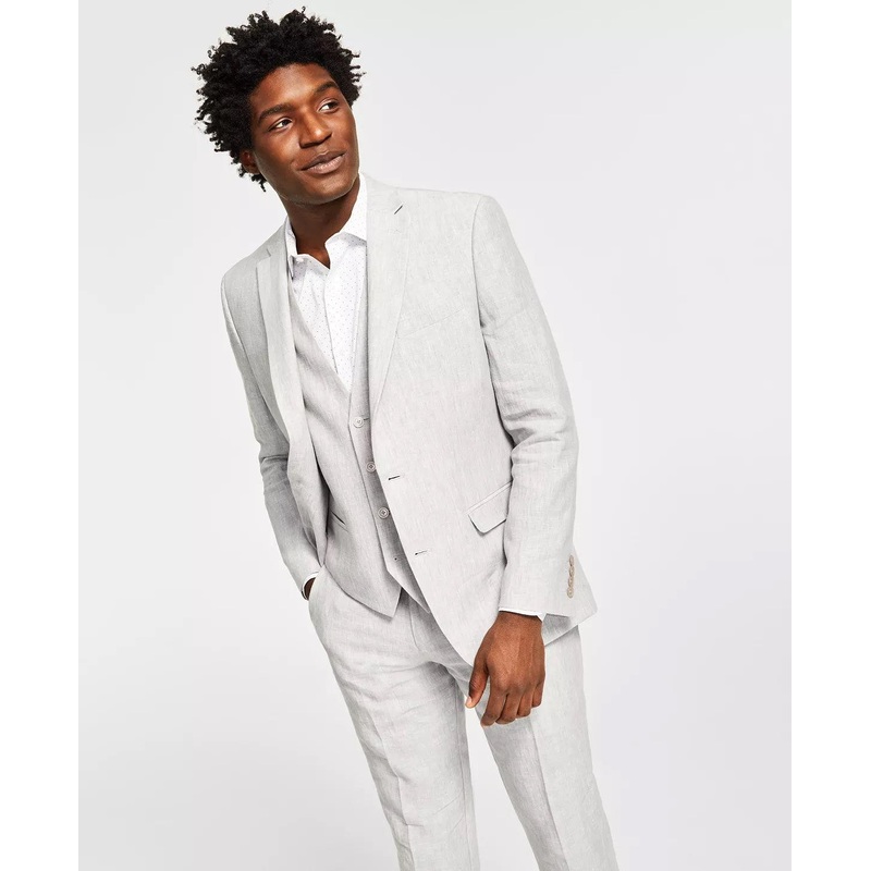 Bar III Men's Slim-Fit Linen Suit Jacket, Grey 44R