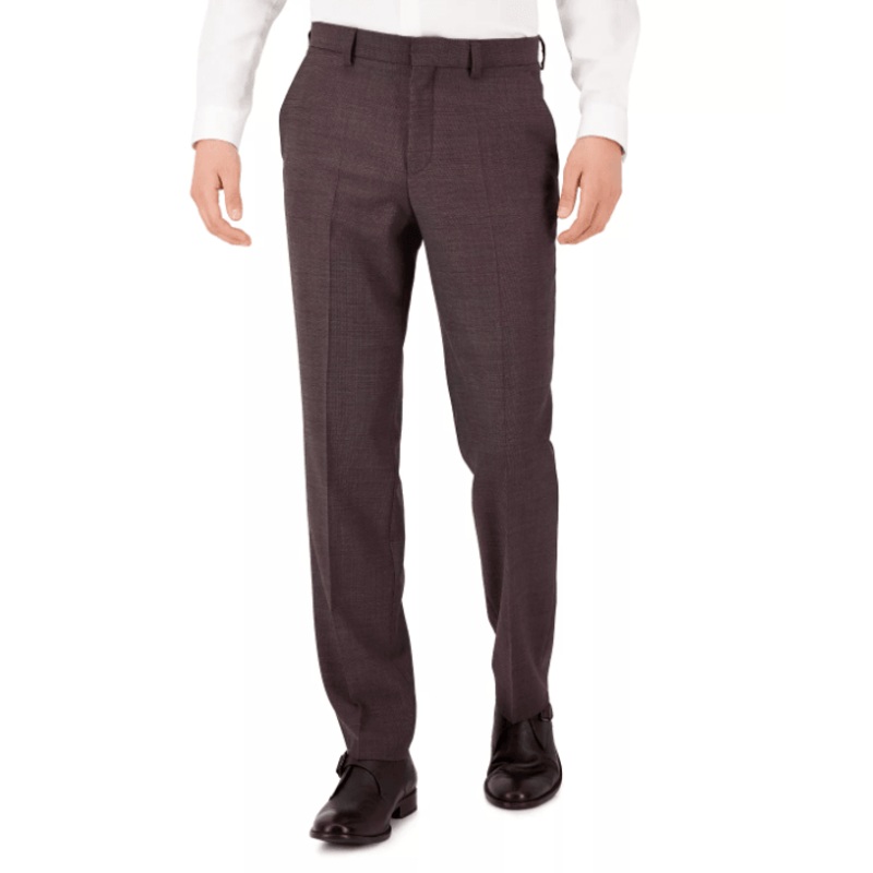 Hugo Boss Men's Modern-Fit Super Flex Suit Dress Pants 34 x 32 Wine Burgundy
