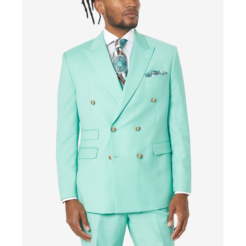 Tayion Classic-Fit Wool Double Breasted Suit Jacket - Teal 50R