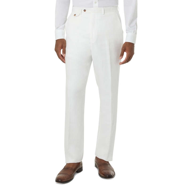 Tayion Collection Men's White Herringbone Linen Suit Pants 44 x 32