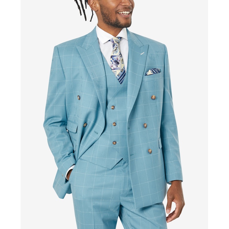 Tayion Collection Mens Classic Fit Teal Wool Suit Jacket 50R