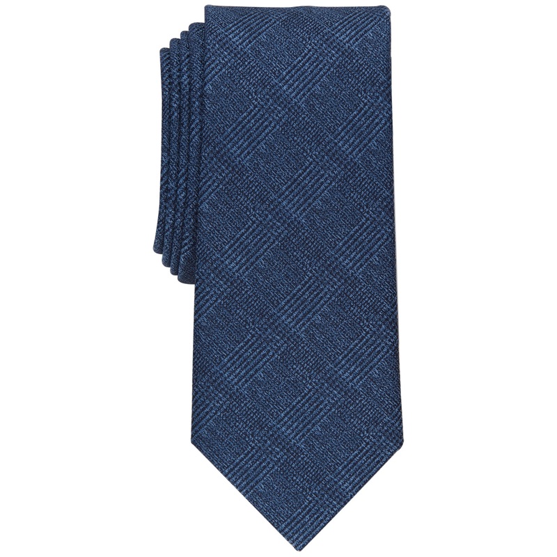 Alfani Men's Munroe Slim Glen Plaid Necktie Bright Navy