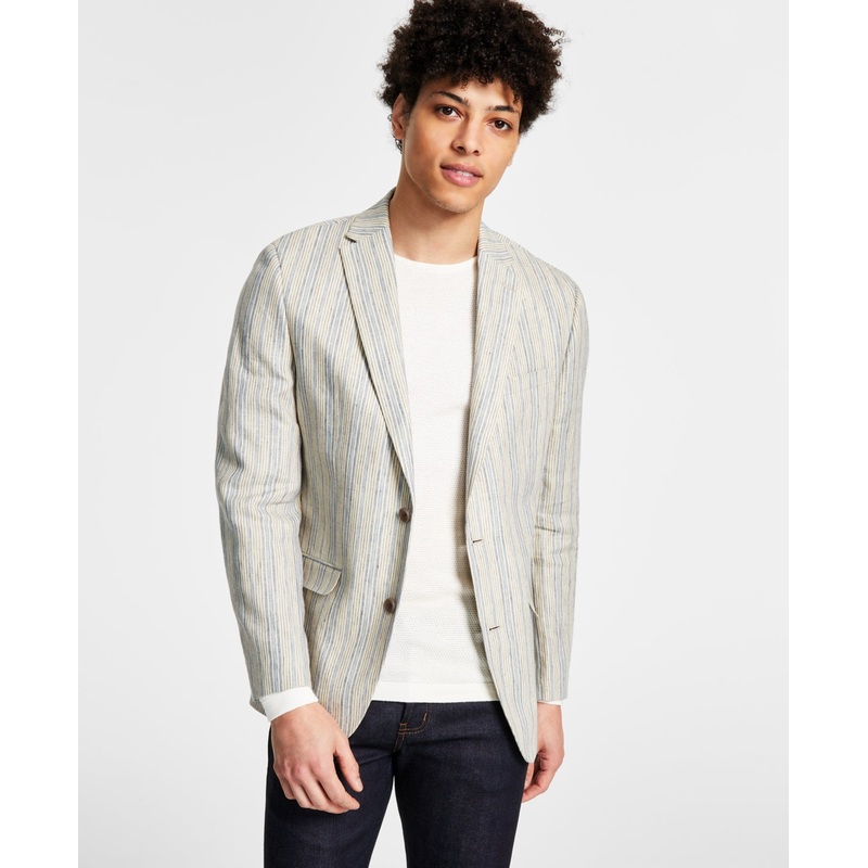 Bar III Blue/Cream Striped Suit Jacket 38S