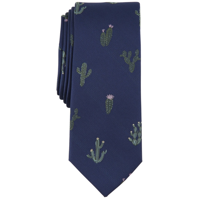 Bar Iii Men's Bonair Cactus Graphic Tie Navy Blue Necktie