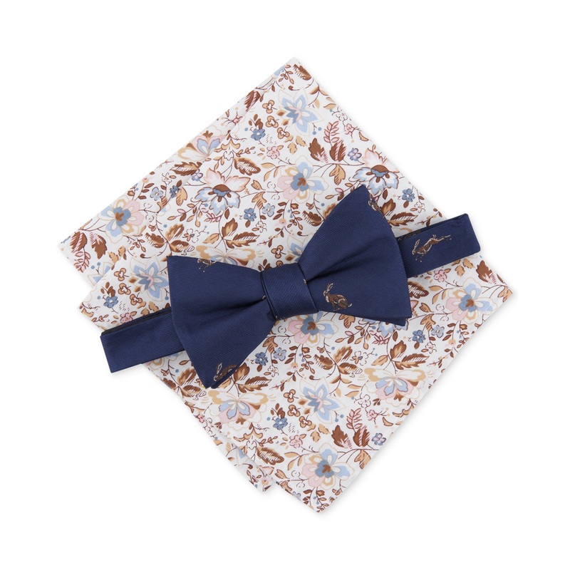 Bar Iii Men's Lunar Rabbit Bow Tie & Pocket Square Set Blue