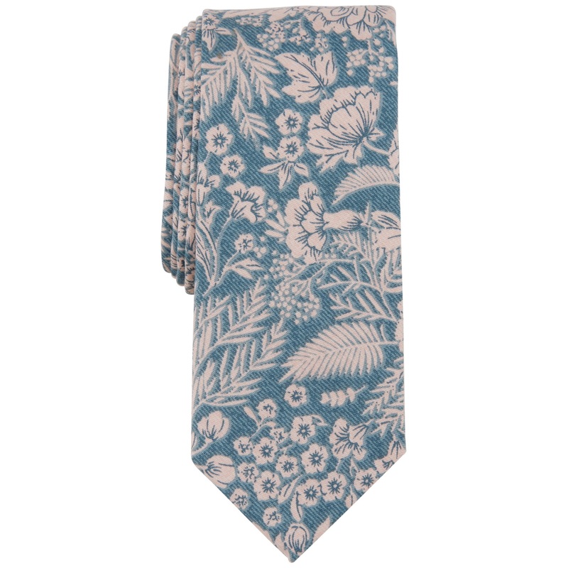 Bar Iii Men's Offset Floral Tie Light Blue Necktie