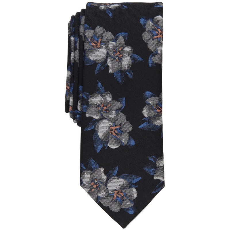 Bar III Mens Farfel Floral Tie Black Necktie