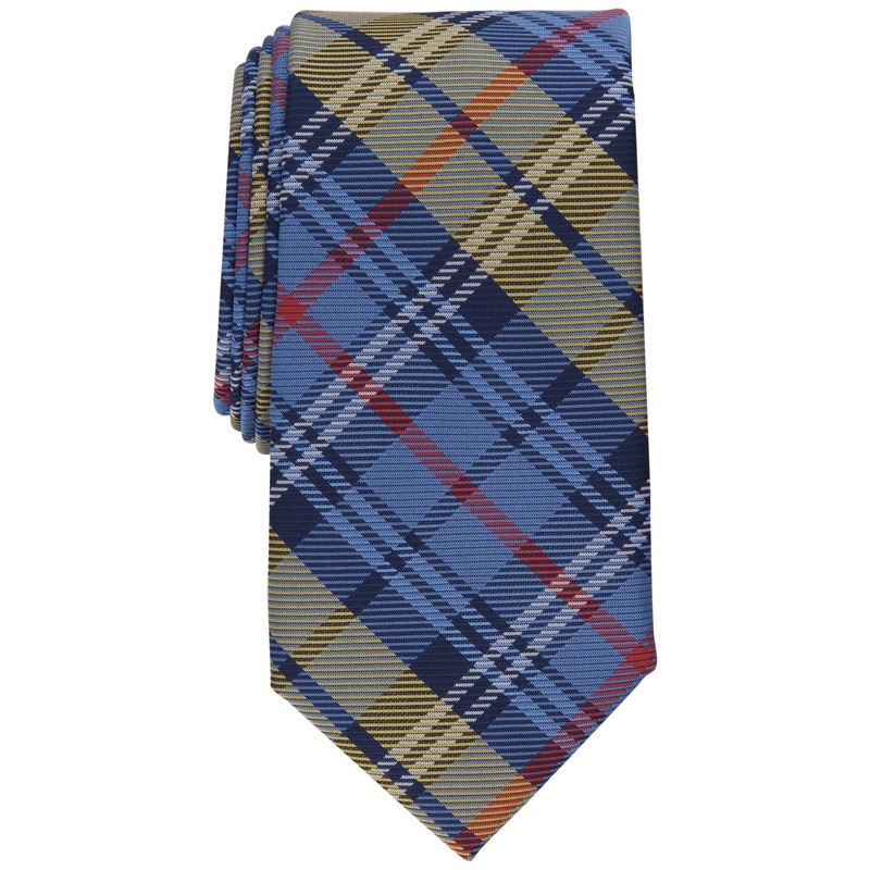 Club Room Men's Nassau Plaid Tie Blue Yellow Necktie