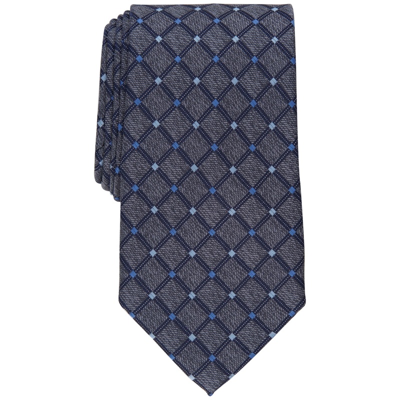 Club Room Men's Stanton Grid Tie Charcoal Grey Blue Necktie