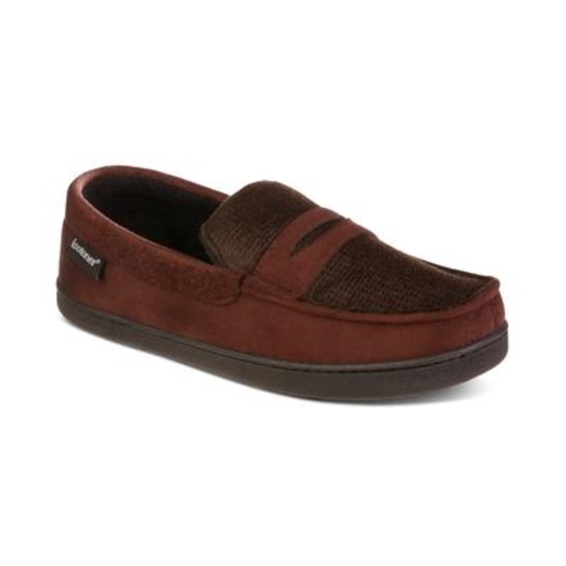 Isotoner Men's Houndstooth Jasper Moccasin Slippers Brown Large 9.5 to 10.5