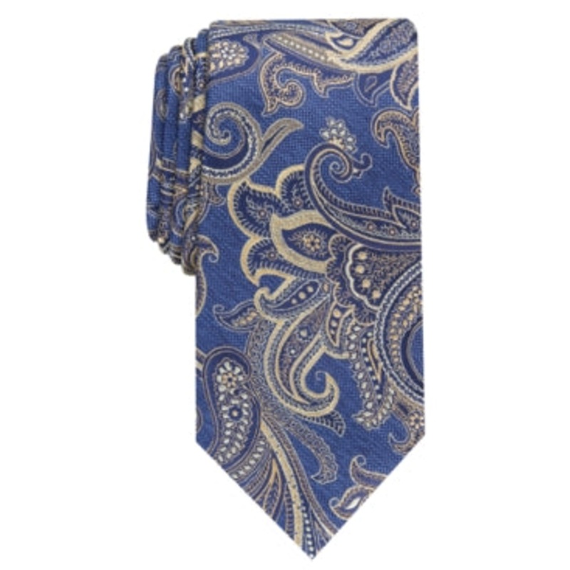 Perry Ellis Men's Carver Paisley Tie Blue Gold Necktie