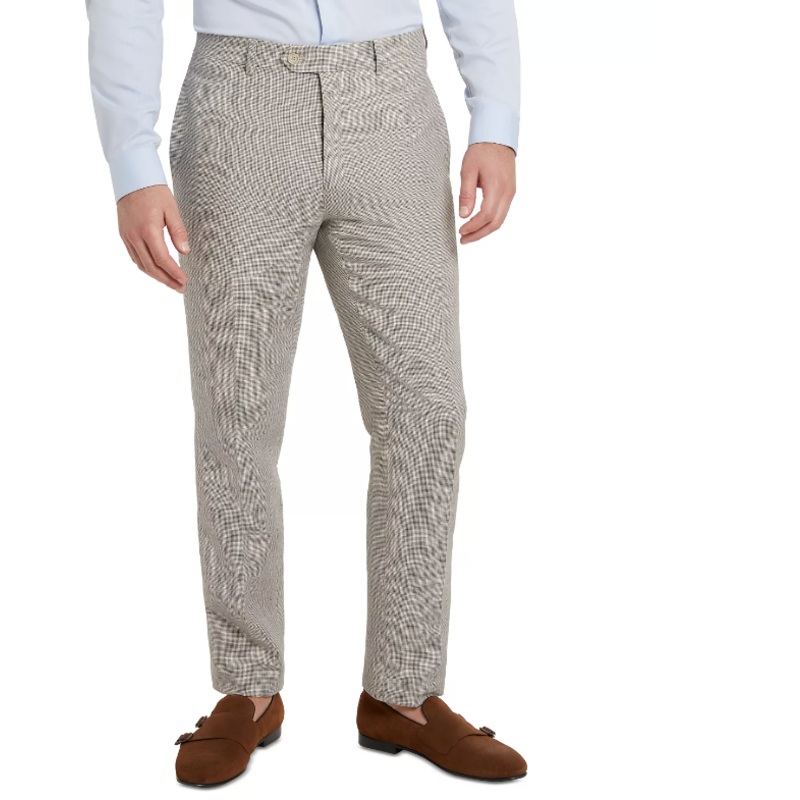 Tallia Men's Slim-Fit Taupe Houndstooth Suit Pant 30 x 30