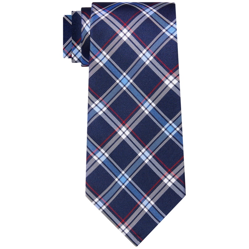 Tommy Hilfiger Men's Chicago Classic Plaid Tie Navy Blue