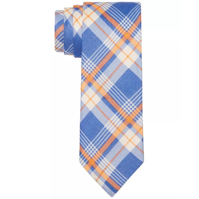 Tommy Hilfiger Men's Robert Slim Plaid Pattern Linen Tie Purple Necktie