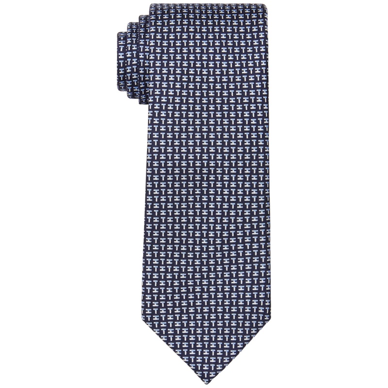 Tommy Hilfiger Men's Silk Signature Print Tie Blue Necktie