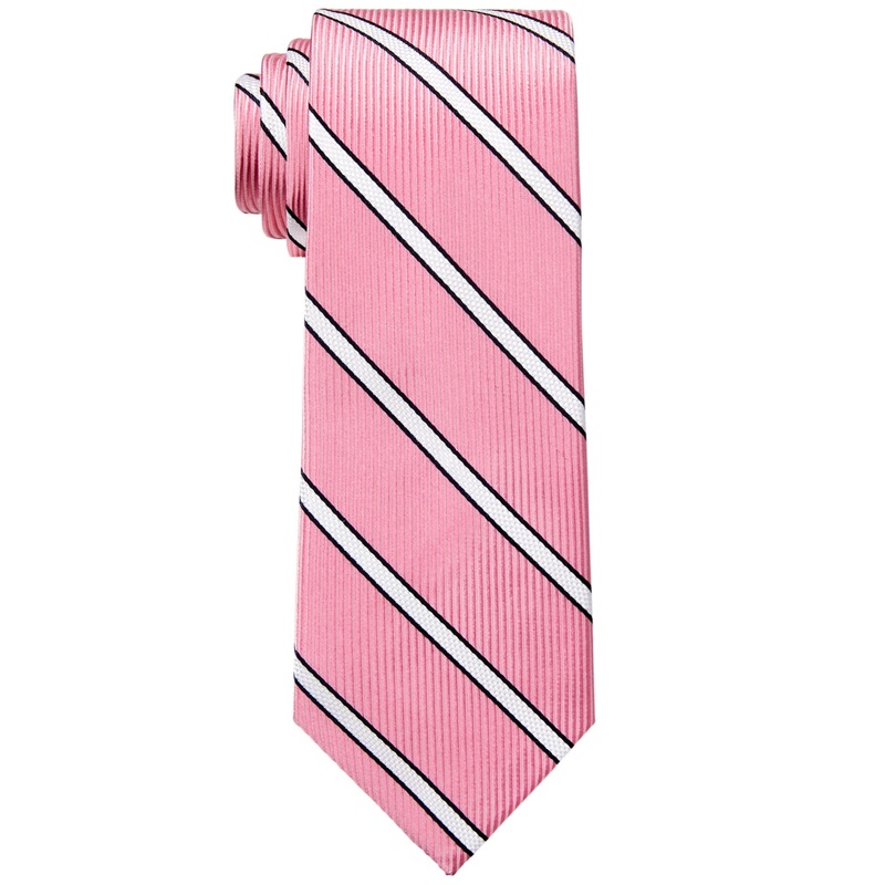 Tommy Hilfiger Men's Slim Textured Twill Stripe Tie Pink Necktie