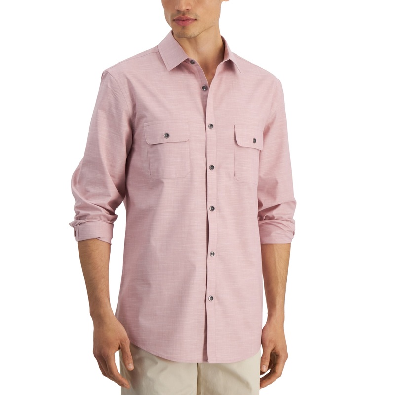 Alfani Men's Regular fit Solid Button down Shirt Dark Pink Xl