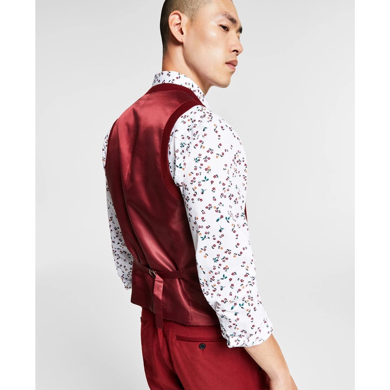 Bar III Men's Slim-Fit Red Solid Suit Vest Red Large